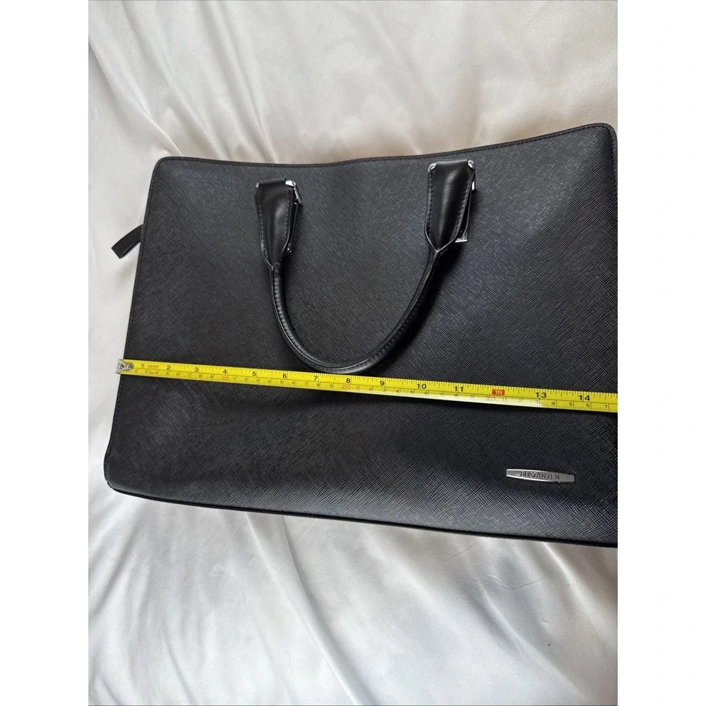 BOSTANTEN Saffiano Leather Briefcase Laptop Bag Black Tan Shoulder Strap Tote